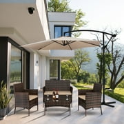 Enyopro 4-Piece Patio Furniture Set, with 2 Arm Chairs, Love Seat \u0026 Tempered Glass Coffee Table, Rattan Outdoor Conversation Chair Sets for Patio Porch Deck Balcony, Brown